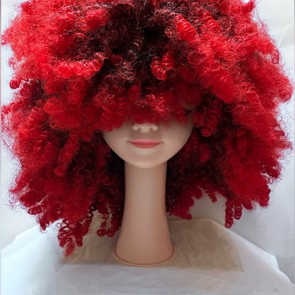 Ansho 15 Inch Short Curly Afro Kinky Wig Synthetic Hair Big Hair Red Black Ombré - Picture 6 of 8